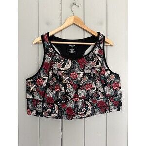 Torrid Sports Bra 4 4X Black Pink Rose Sugar Skulls Print Active Performance